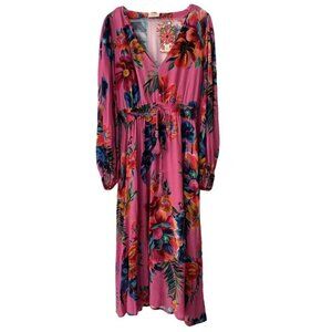 FARM RIO Long Sleeve Printed Midi Dress - Size Small -‎ NWT